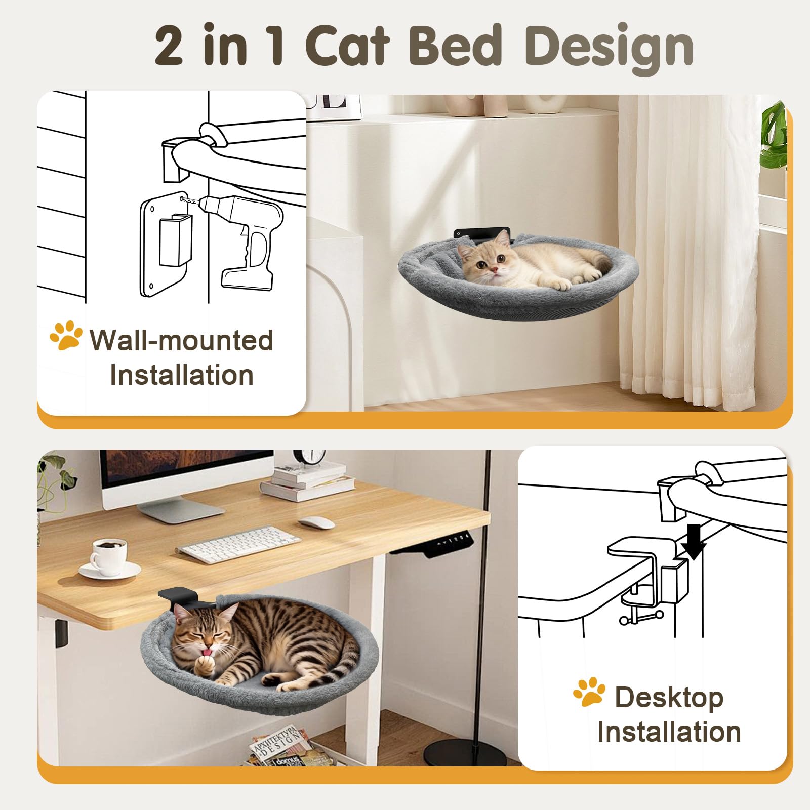 Crazydeer 2-in-1 cat desk hammock mat, reversible for seasons.