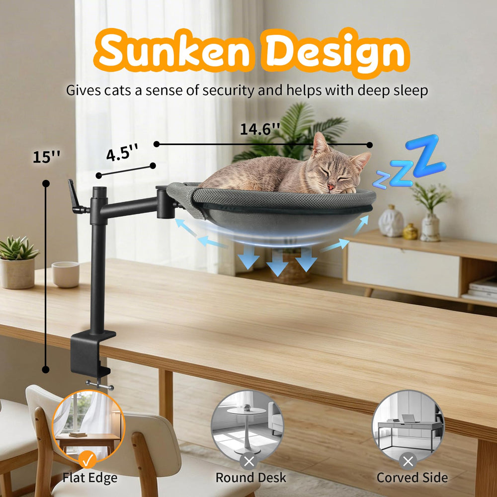 Crazydeer Cat Desk Bed height-adjustable arm for eye-level interaction
