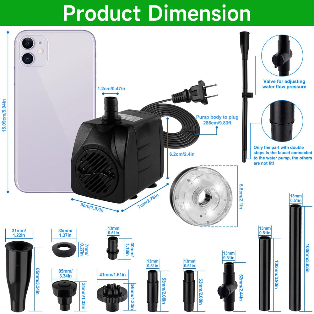 CREPOW adjustable flow controls spray height and reach.