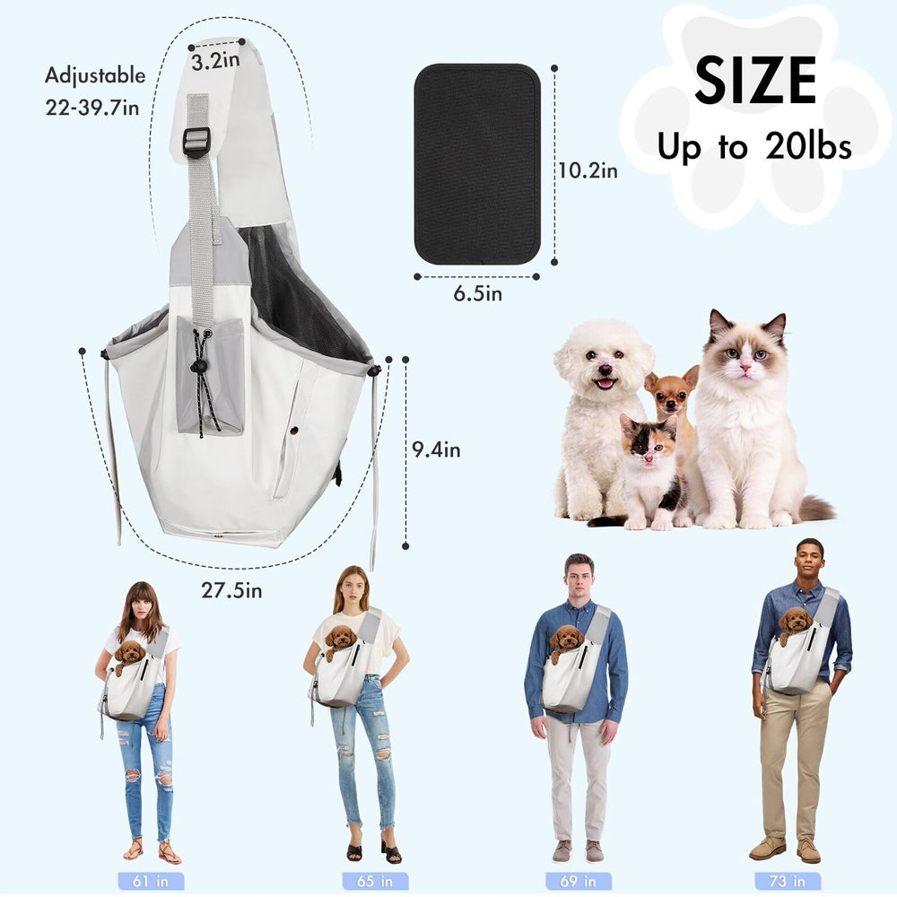 Creproly dog carrier sling showing adjustable shoulder strap for comfort.