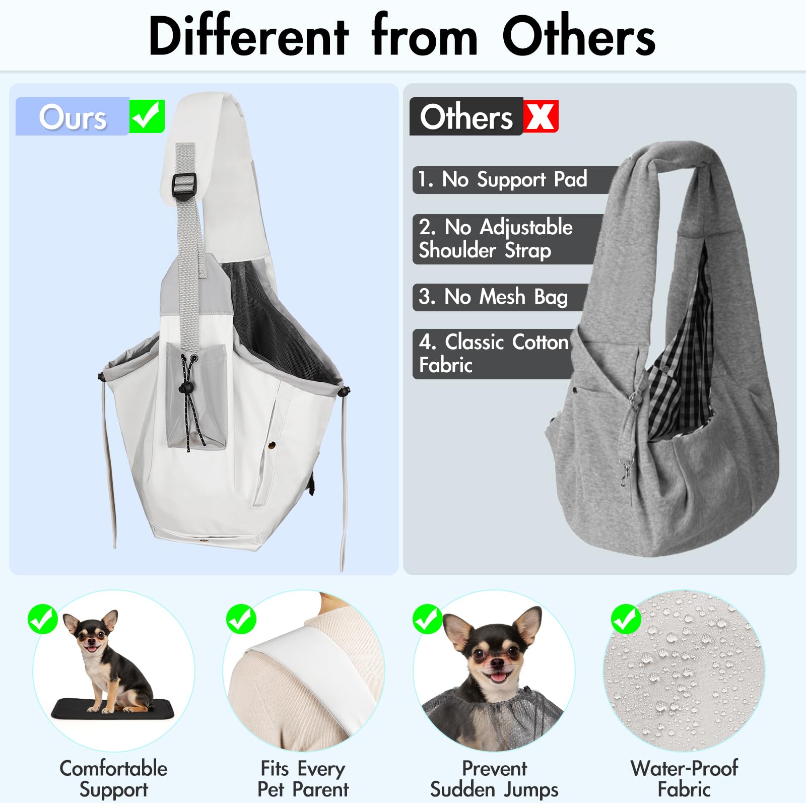 Creproly sling interior safety leash keeps your pet secure.