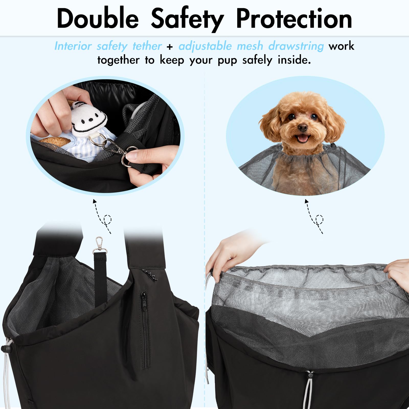 Creproly dog carrier sling internal safety leash keeps your pet secure
