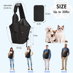 Creproly dog carrier sling side pocket open showing easy storage for treats