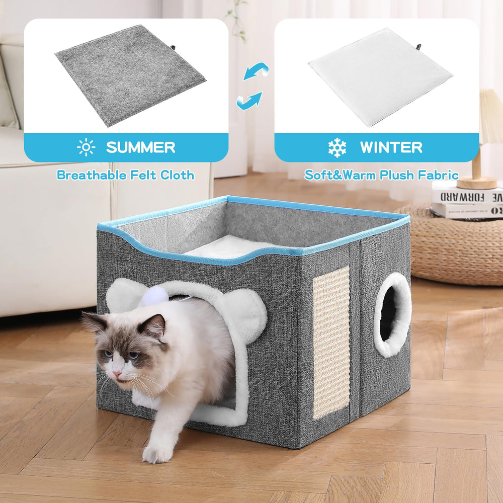 Crispedia Cat House plush ball provides playful stimulation during downtime.