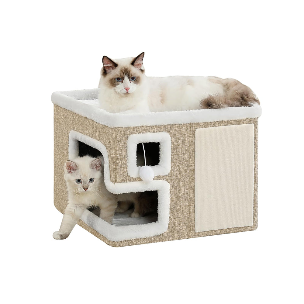 Crispedia Cat Houses covered cat cave bed with scratch pad, ideal for secure resting.