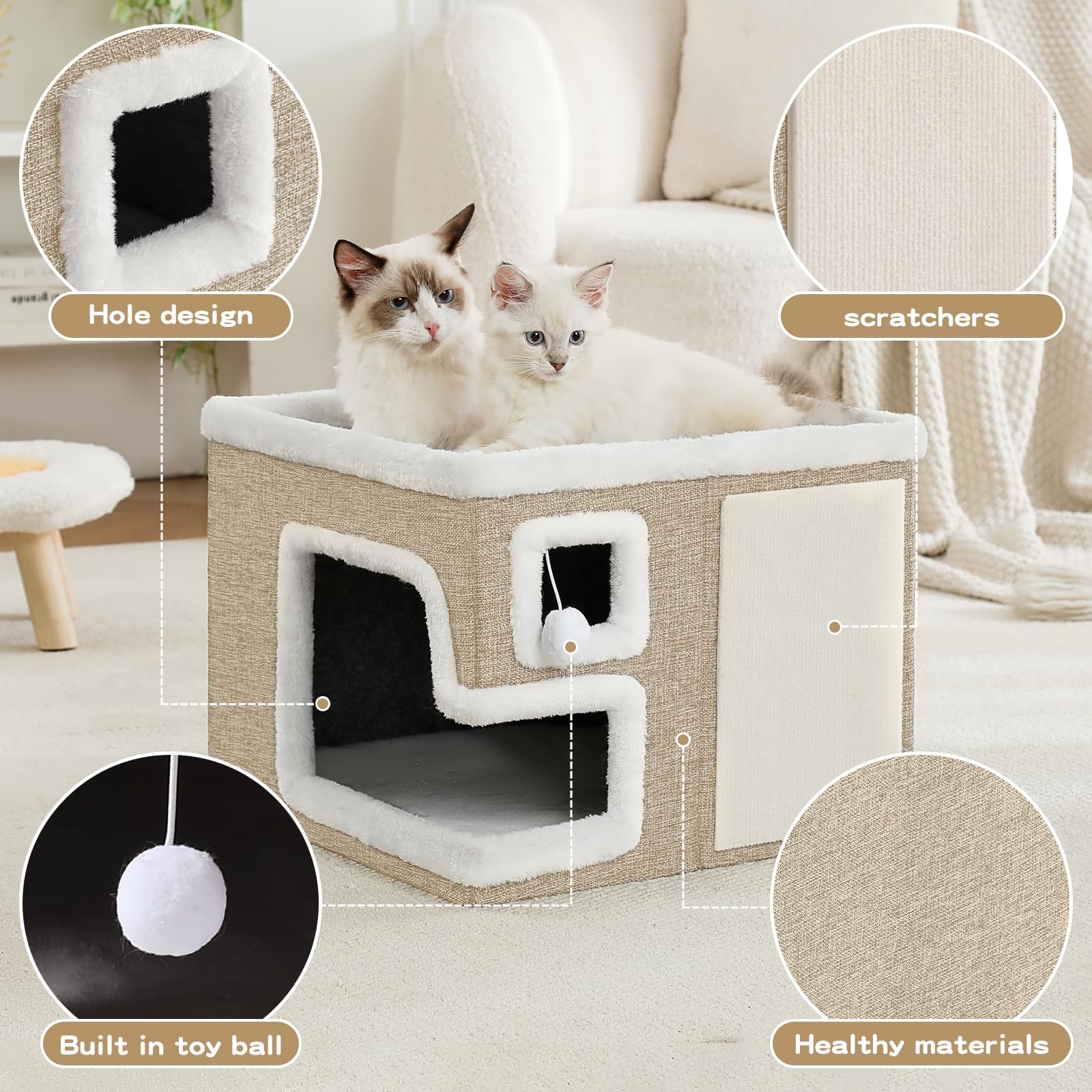 Crispedia foldable cat hideaway in khaki, easy to move.