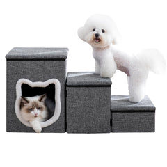 Crispedia dog stairs with storage condo grey keeps toys organized near seating