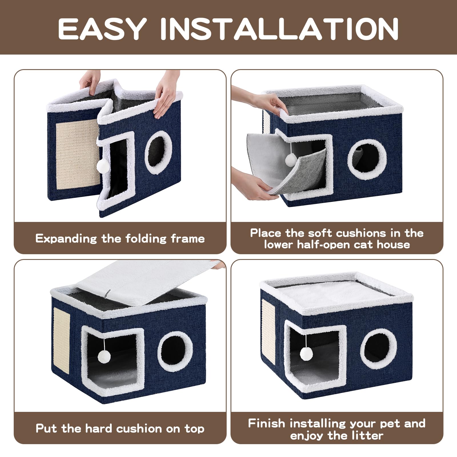 Crispedia foldable cat shelter blue easy tool-free setup