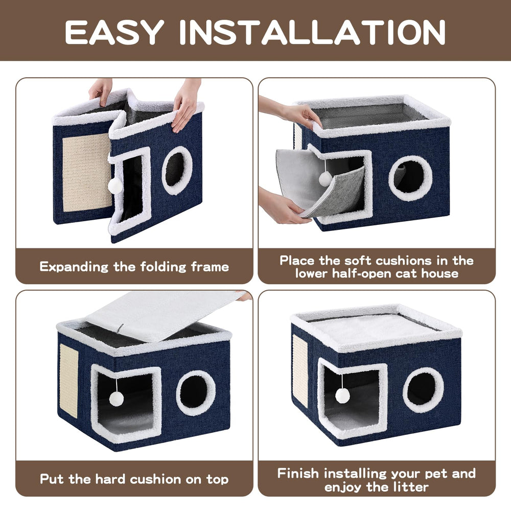 Crispedia foldable cat shelter blue easy tool-free setup