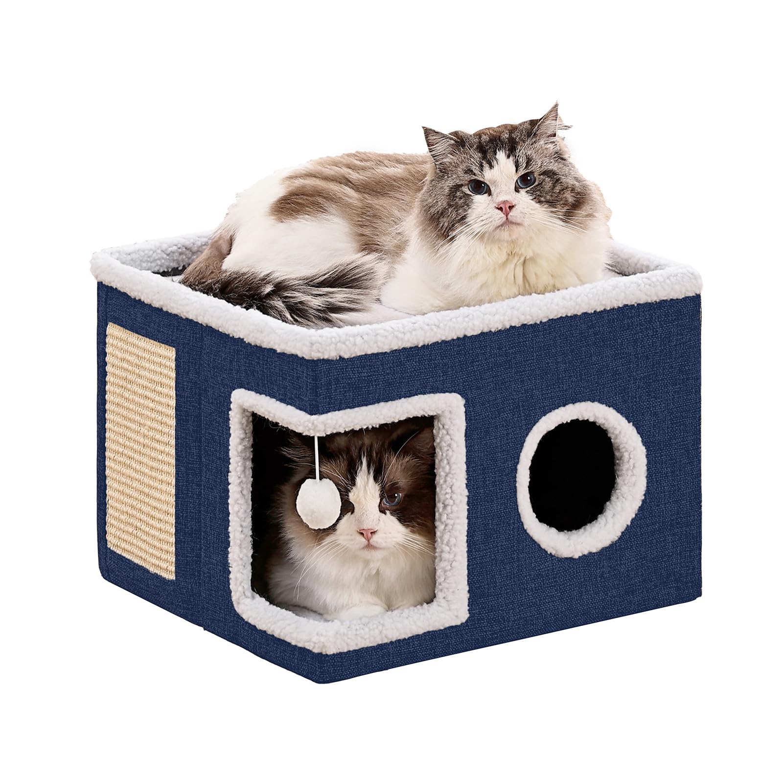 Crispedia large cat cave bed blue front view for cozy naps