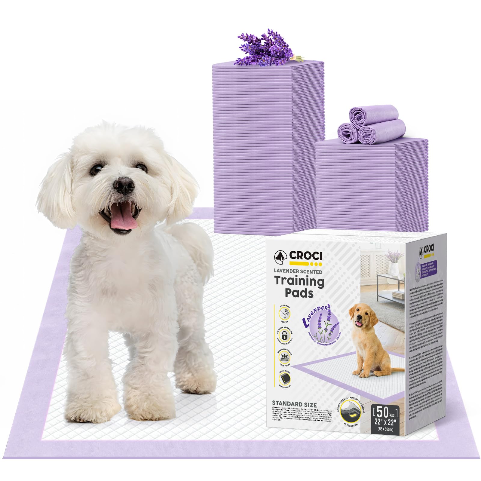 Croci Puppy Pads packaging shows premium quality for immediate use in potty training.