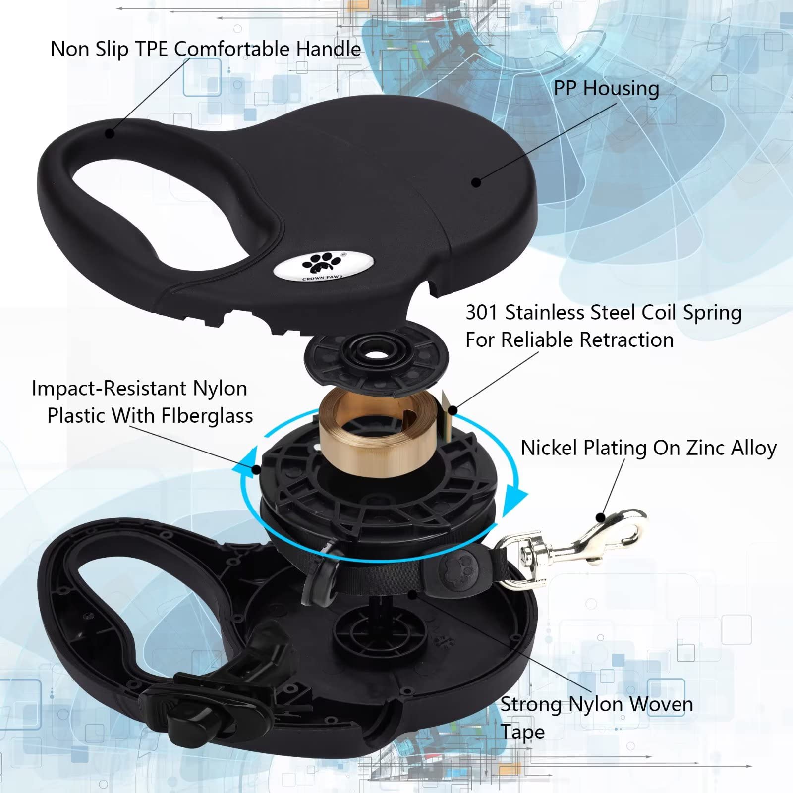 CROWN PAWS braking system close-up showing quick, smooth control.