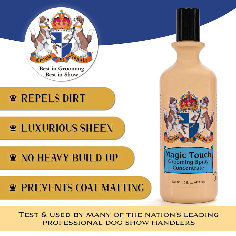Crown Royale Magic Touch silky-coat finish adds natural sheen and easy brushing for fine coats.
