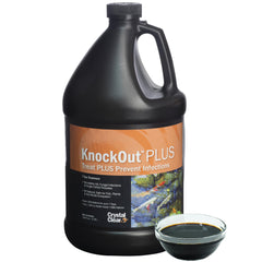 CrystalClear Knockout Plus bottle front, an all natural pond fish treatment.