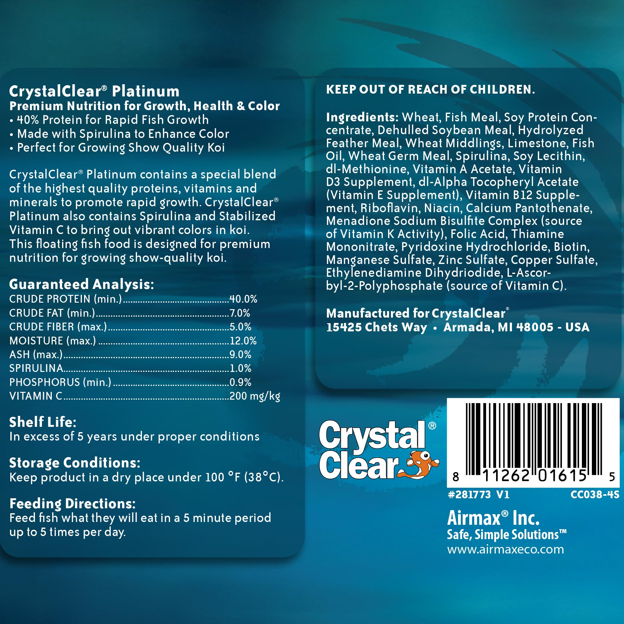 CrystalClear Platinum 3mm pellets close-up for smaller koi and goldfish