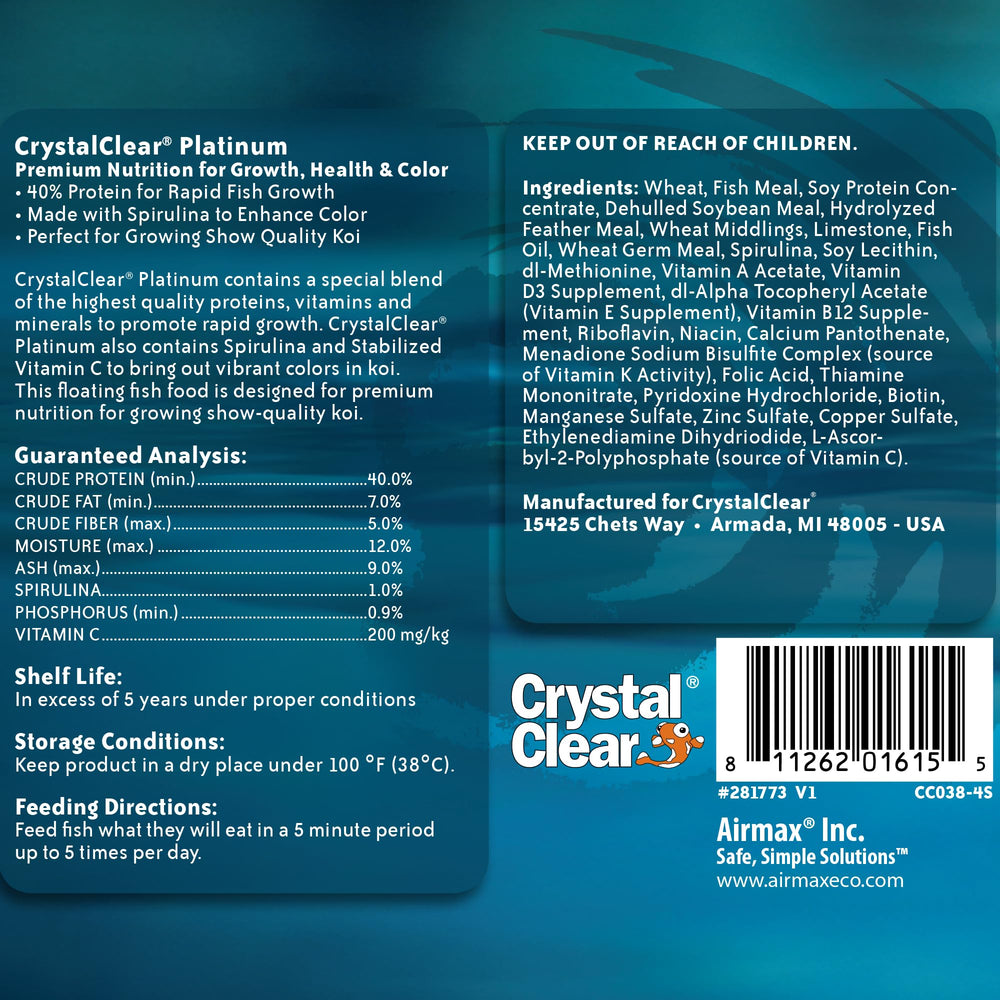 CrystalClear Platinum 3mm pellets close-up for smaller koi and goldfish