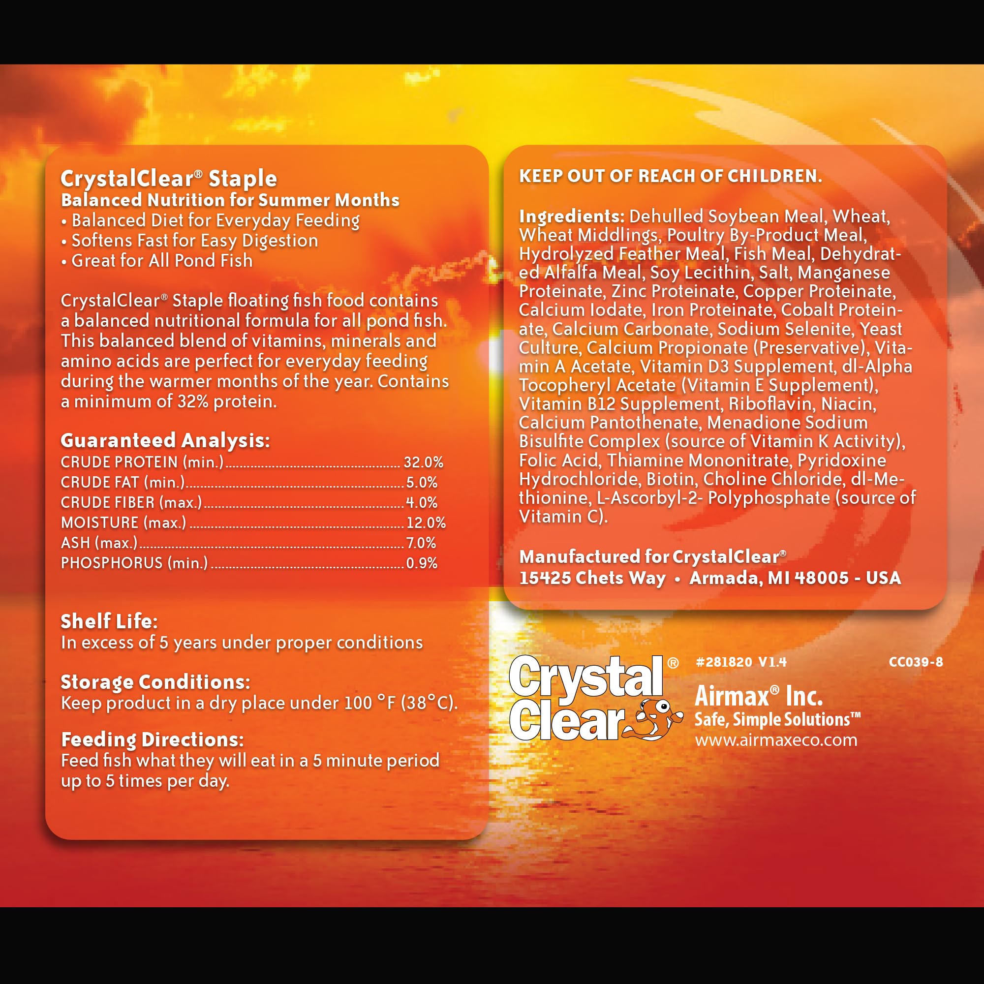 CrystalClear Staple pellets close-up showing 3.0 mm size for easy digestion.