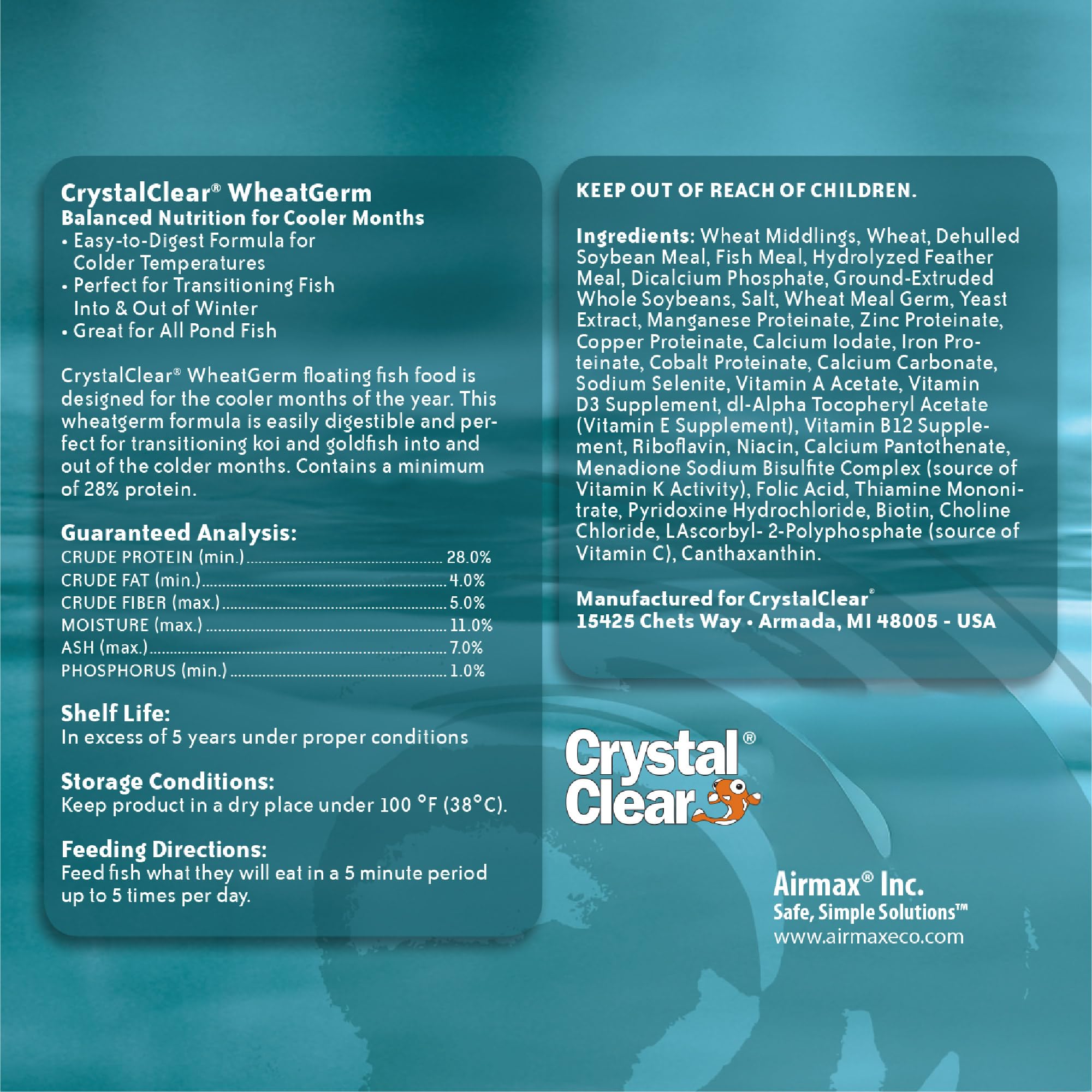 CrystalClear WheatGerm pellets close-up showing 3mm size for koi and goldfish feeding