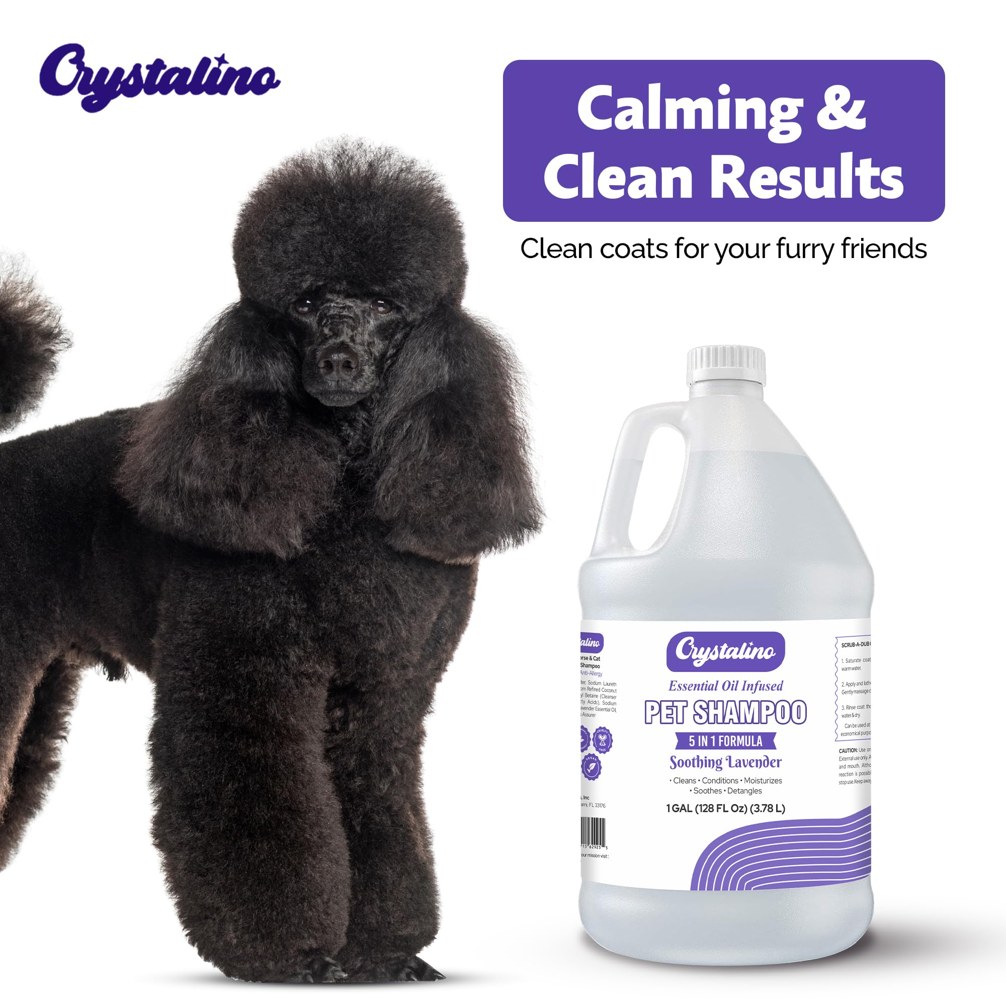Crystalino Lavender dog shampoo and conditioner duo designed for a soft coat