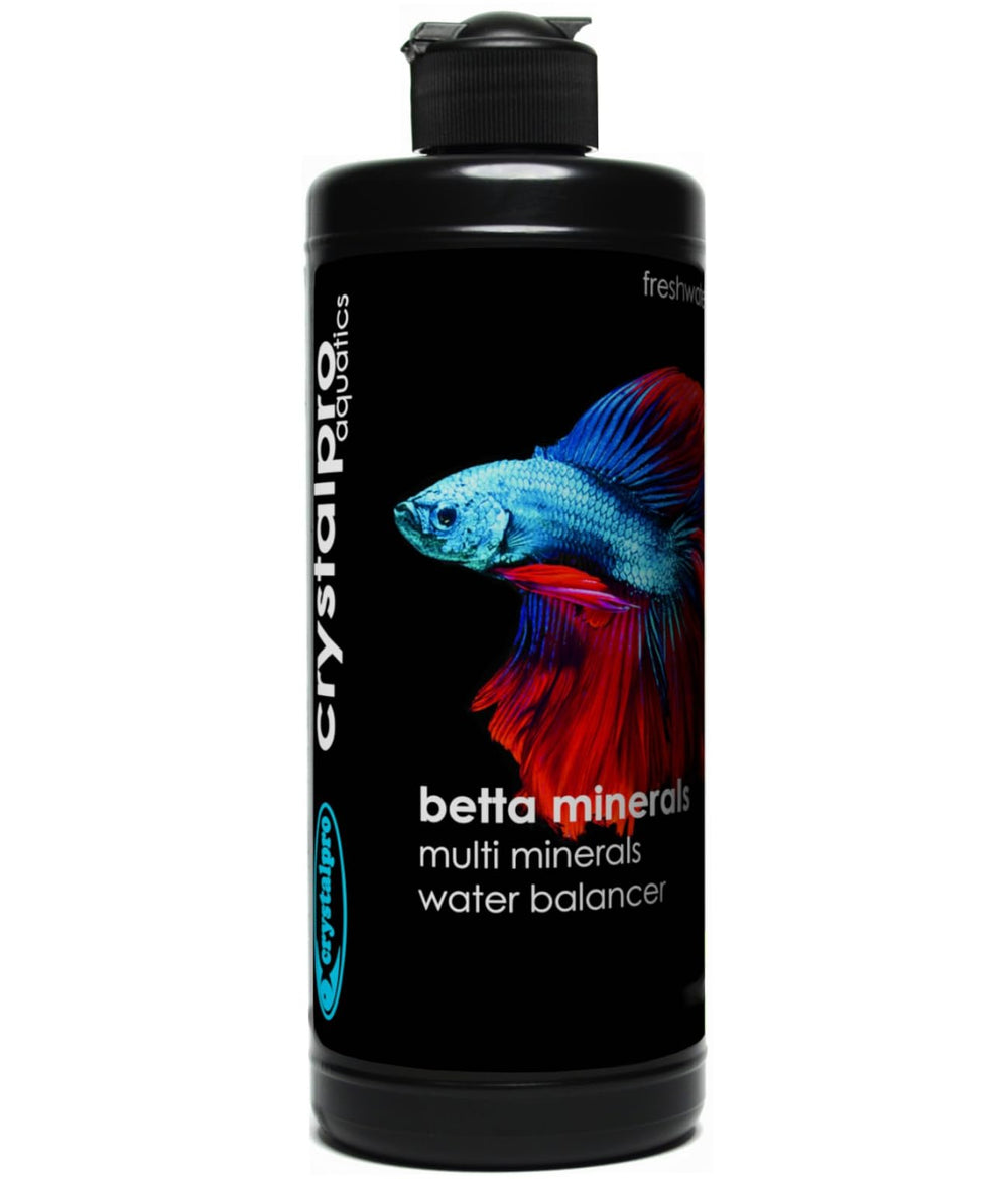 Crystalpro Betta Minerals bottle cap showing tidy, mess-free dosing for betta care.