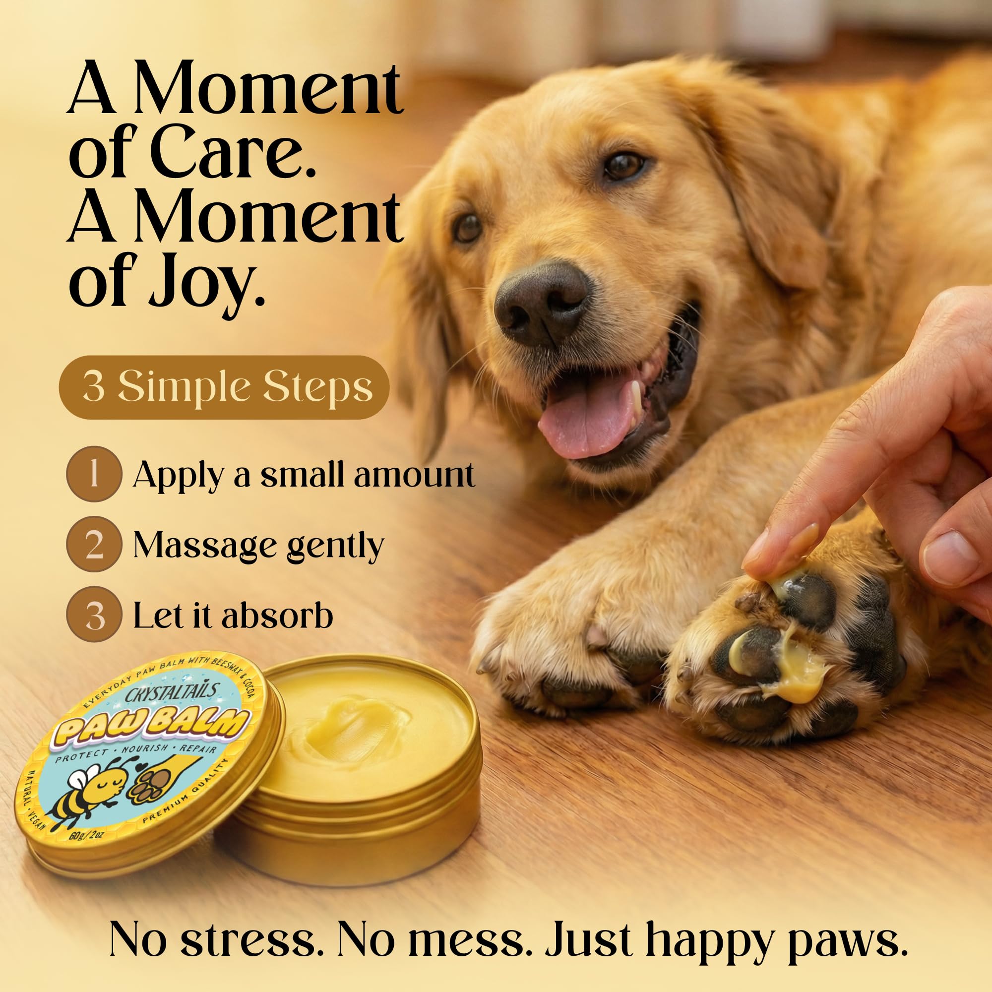 Crystaltails applying paw balm on a dog's paw
