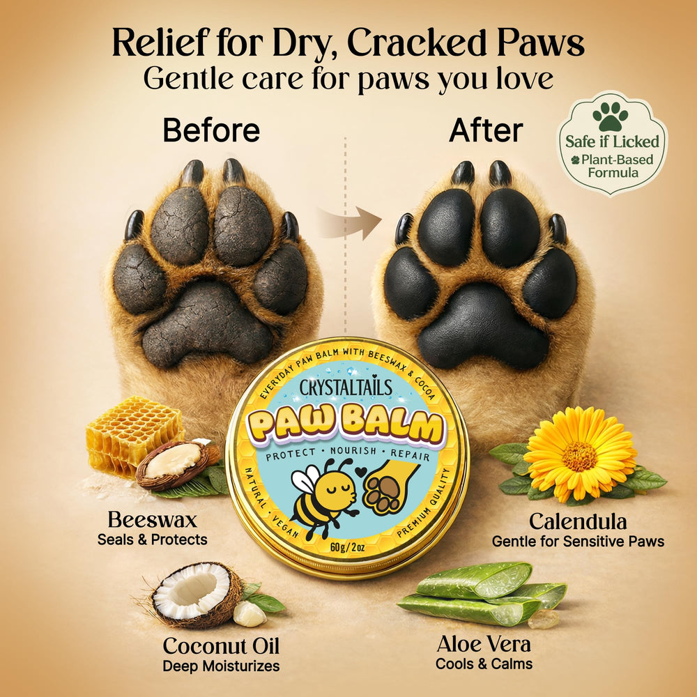 Crystaltails balm ingredients: beeswax and cocoa butter for gentle protection