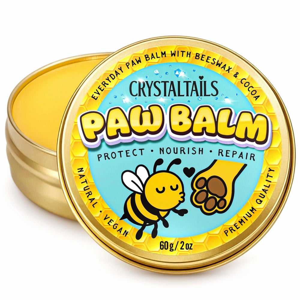 Crystaltails paw balm jar closeup for dry paw care