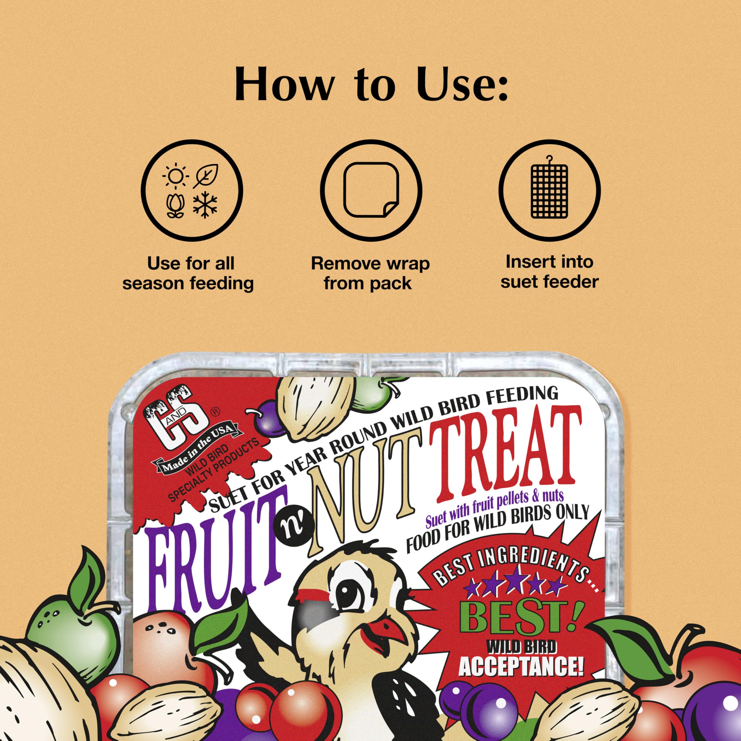 C&S Fruit n’ Nut Suet Cake with sunflower promotes energy year-round