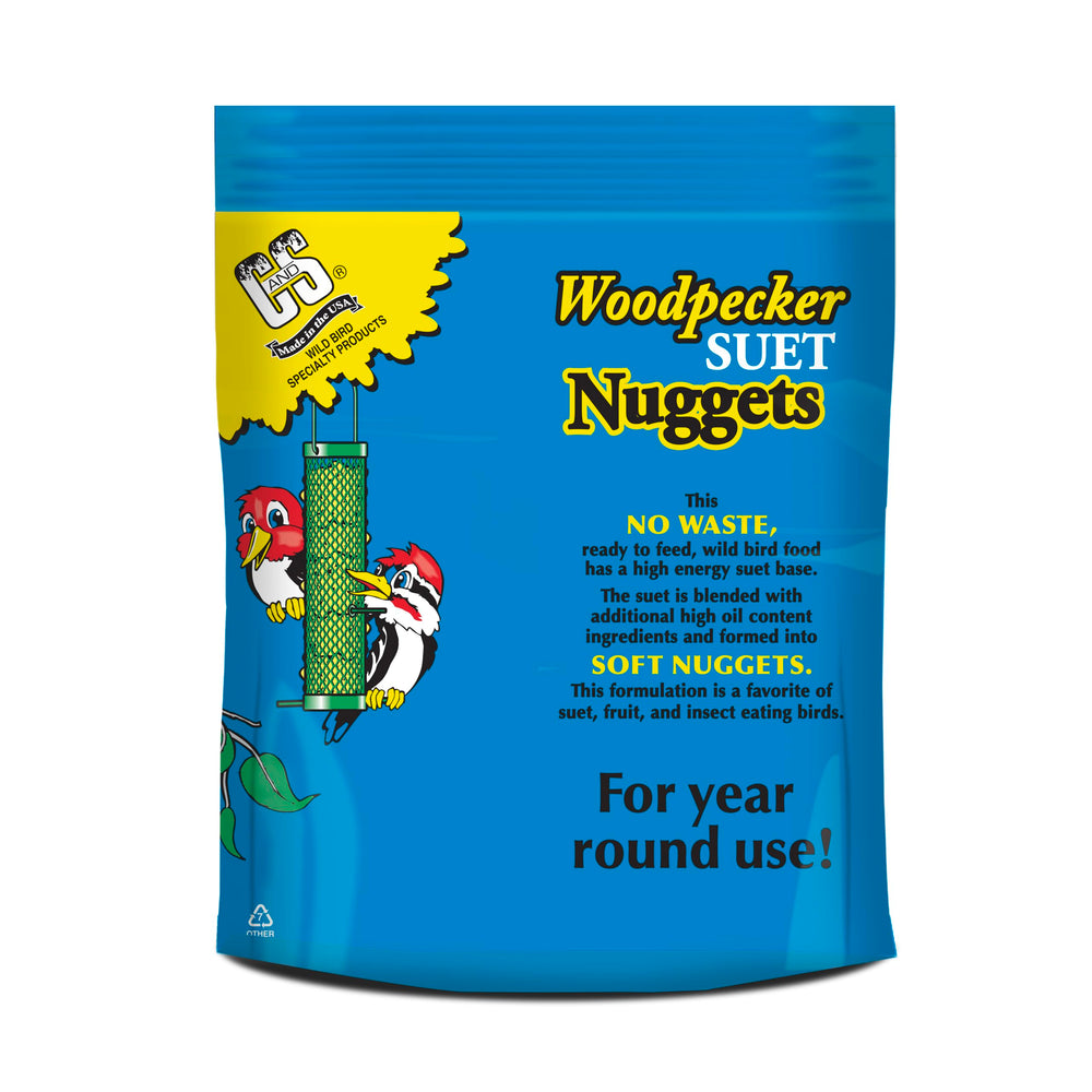C&S Woodpecker Suet Nuggets on a feeder showing easy refilling.