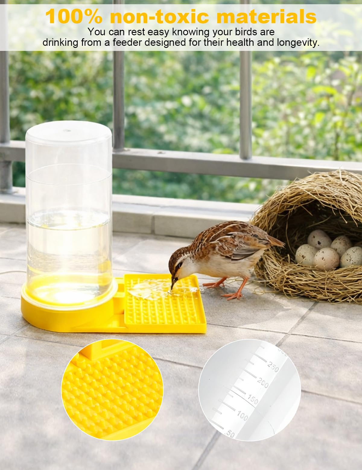 CTTZCKJ Ultra Leak-Proof Quail Water Feeder, large-capacity reservoir for fewer refills.