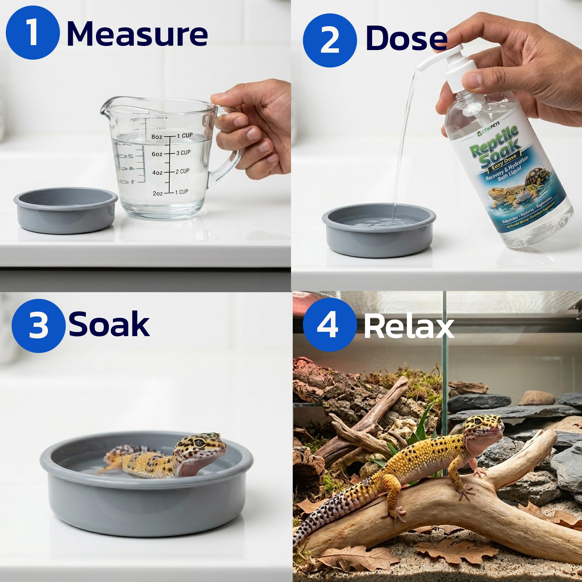 CTWPets Snake bath setup with electrolyte soak in warm water.
