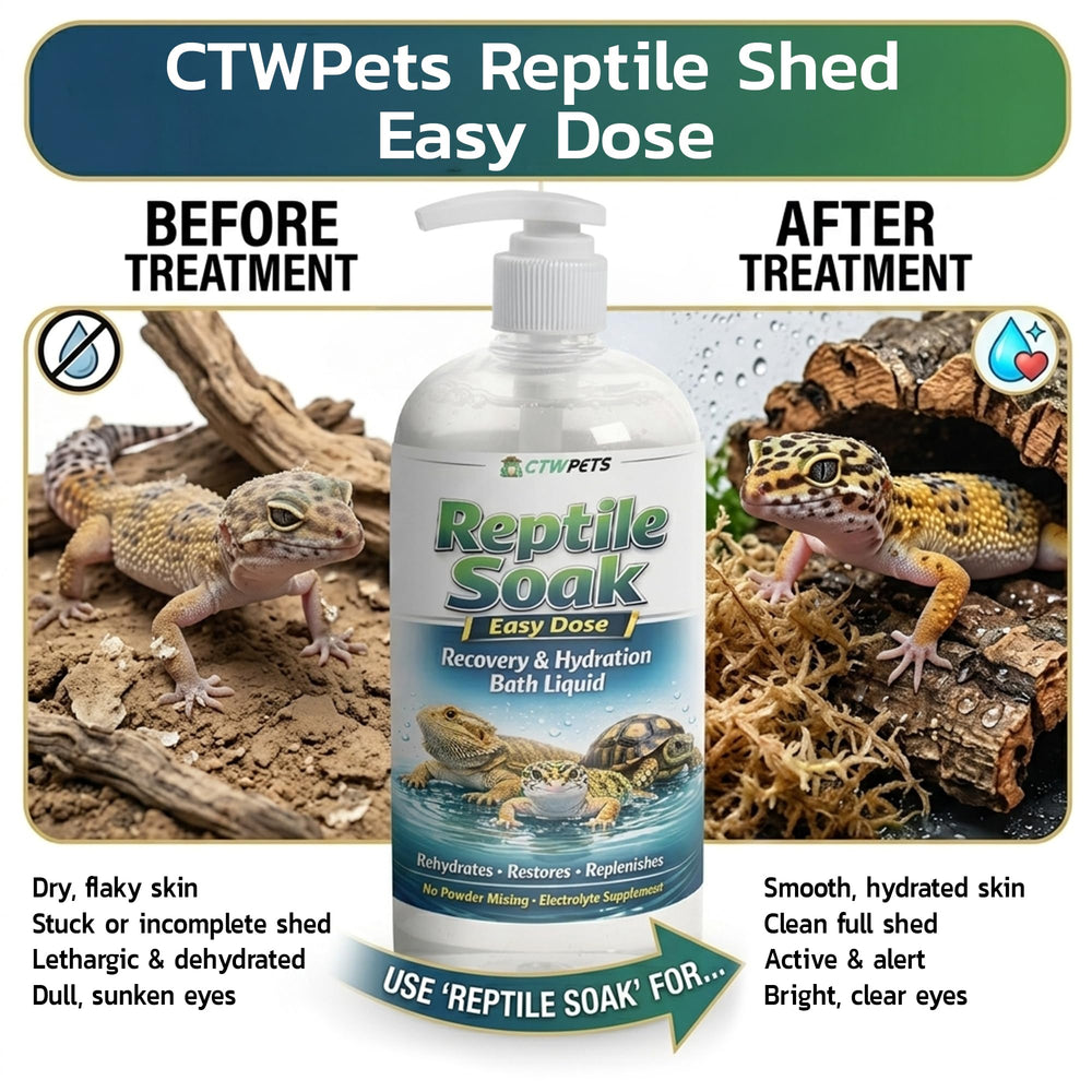 CTWPets Reptile Vitamin Blend bath bottle label shows electrolytes and vitamins.
