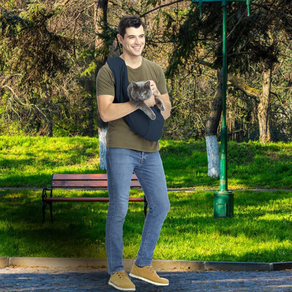 Cuby dog-cat sling carrier large pockets for keys and treats.