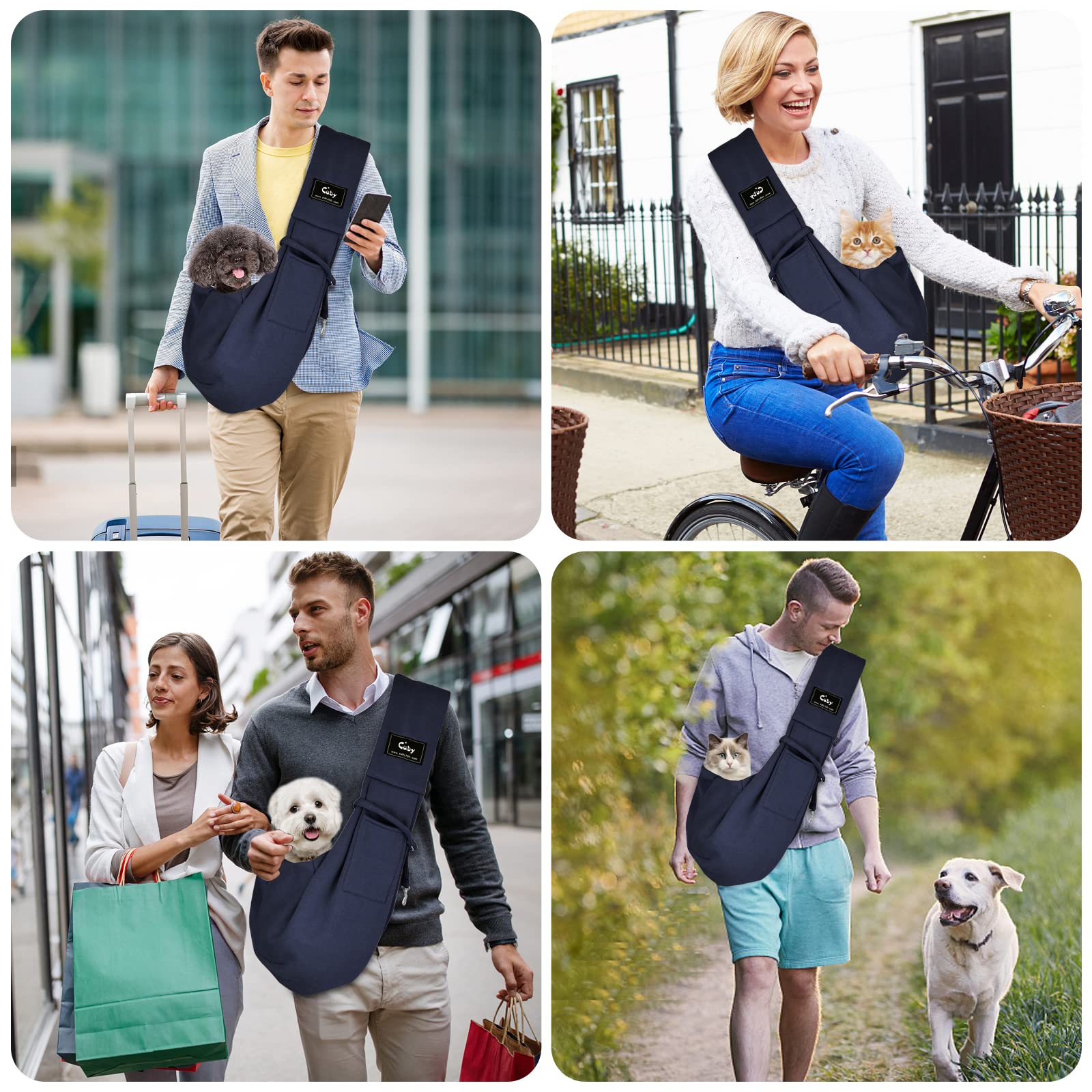 Cuby outdoor walk uses hands-free pet transport for convenient companionship.
