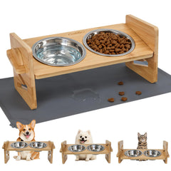 CuddlyCo elevated bowls stand in natural bamboo with three height options for comfortable feeding.