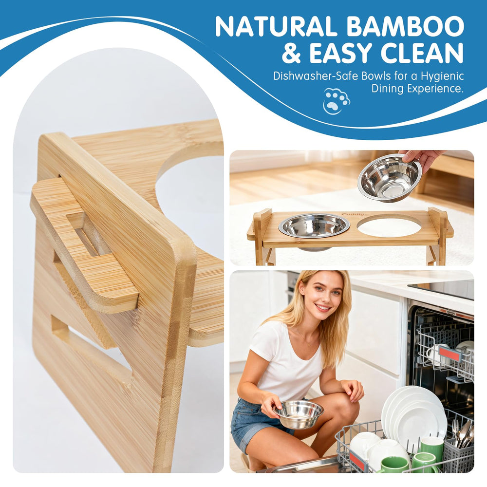 CuddlyCo tool-free assembly of the bamboo feeder stand.