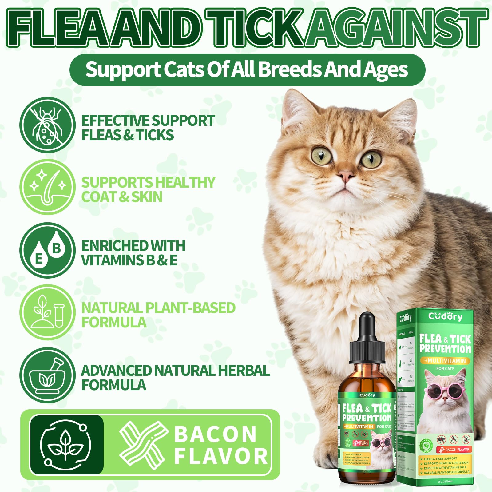 Cudory cat drops bacon flavor appealing taste for cats.