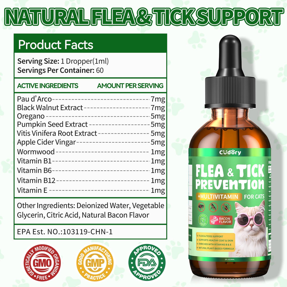 Cudory cat drops in use to support skin and coat health.