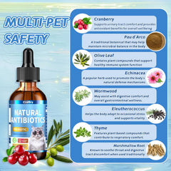 Cudory natural antibiotics for cats label close-up highlights trusted herbal ingredients.