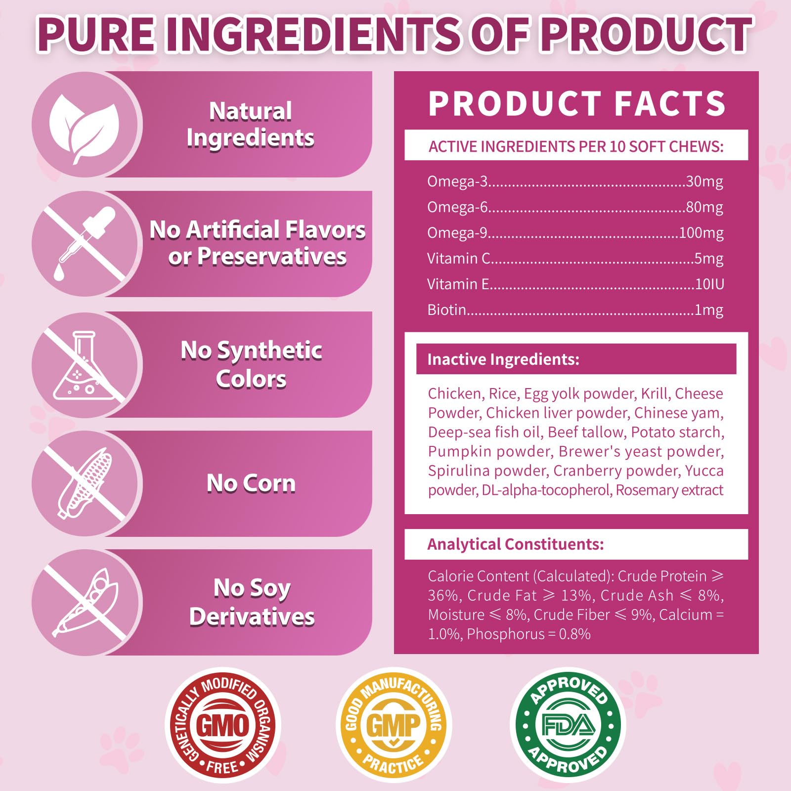 Ingredients card shows fish oil and biotin for nourishing skin