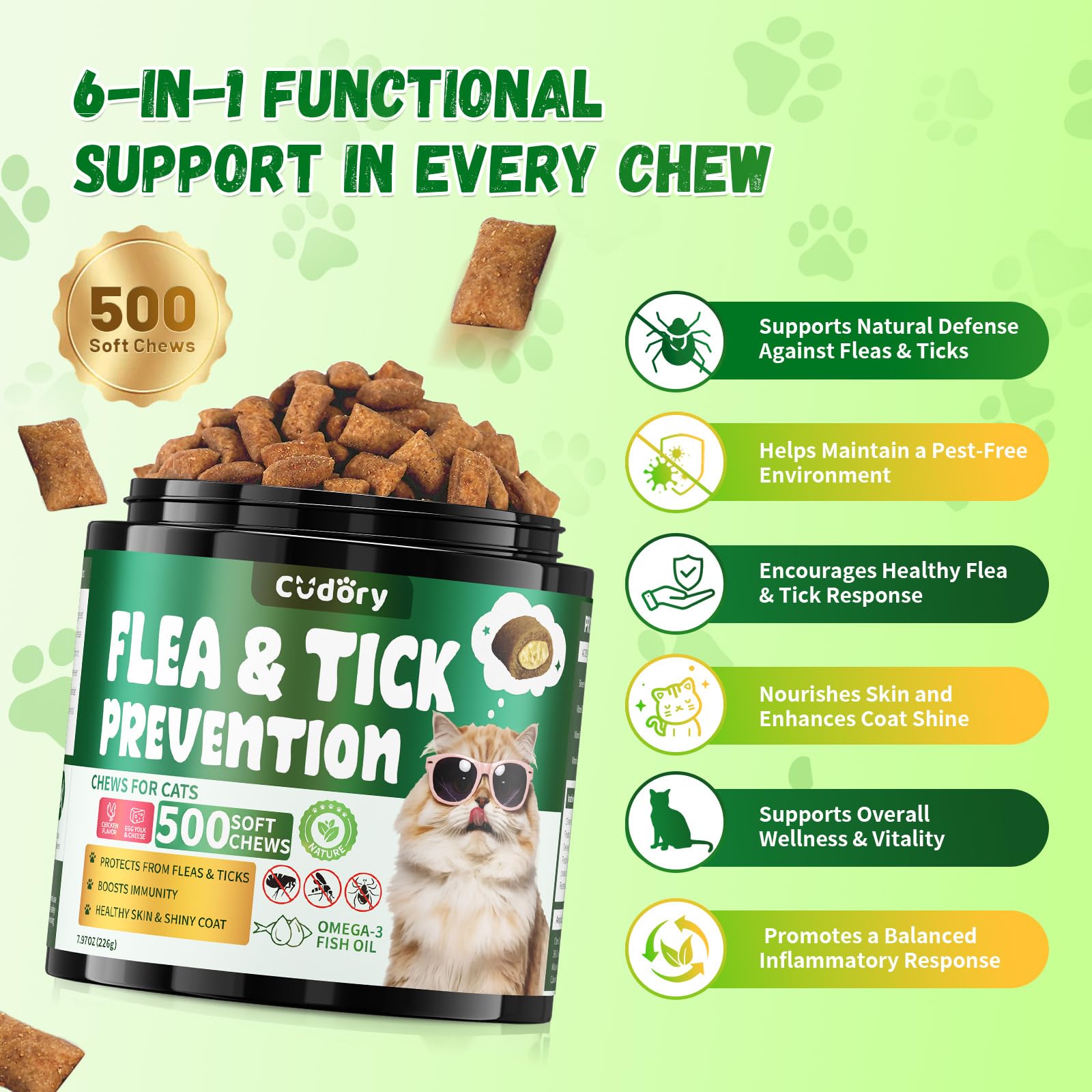 Cudory skin and coat support from natural ingredients for cats