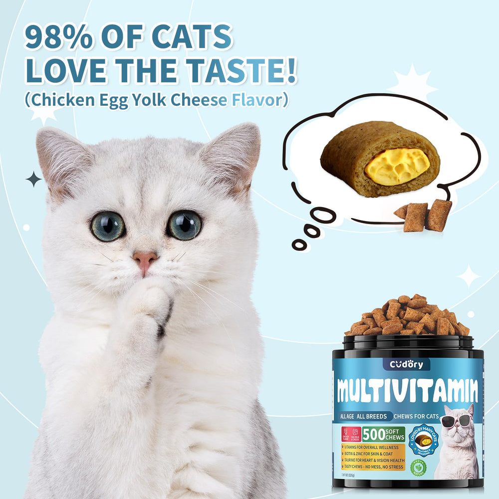 Cudory Taurine soft chews close-up, savory center-filled texture cats love.