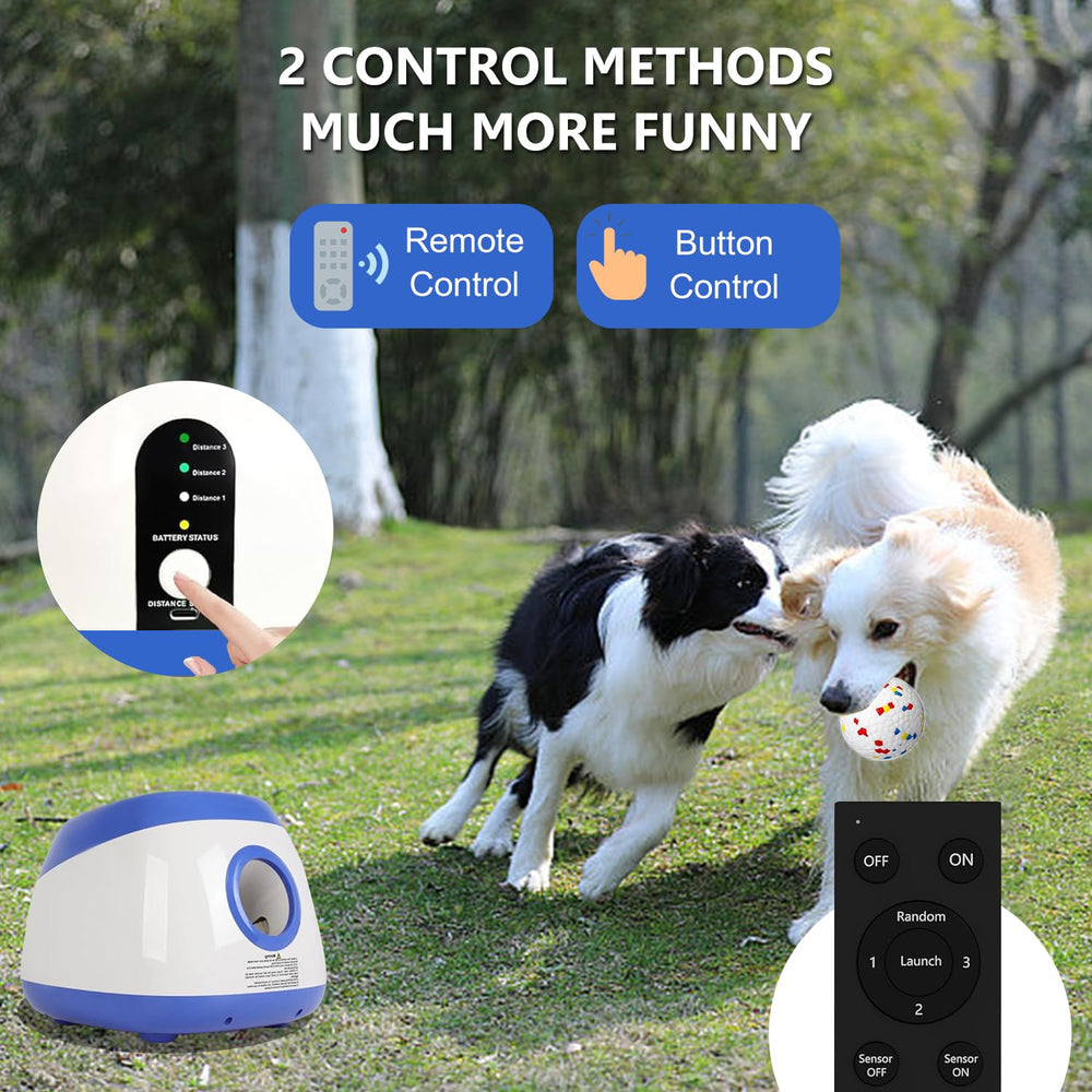 Cuelab large dog ball launcher side view with adjustable distance control