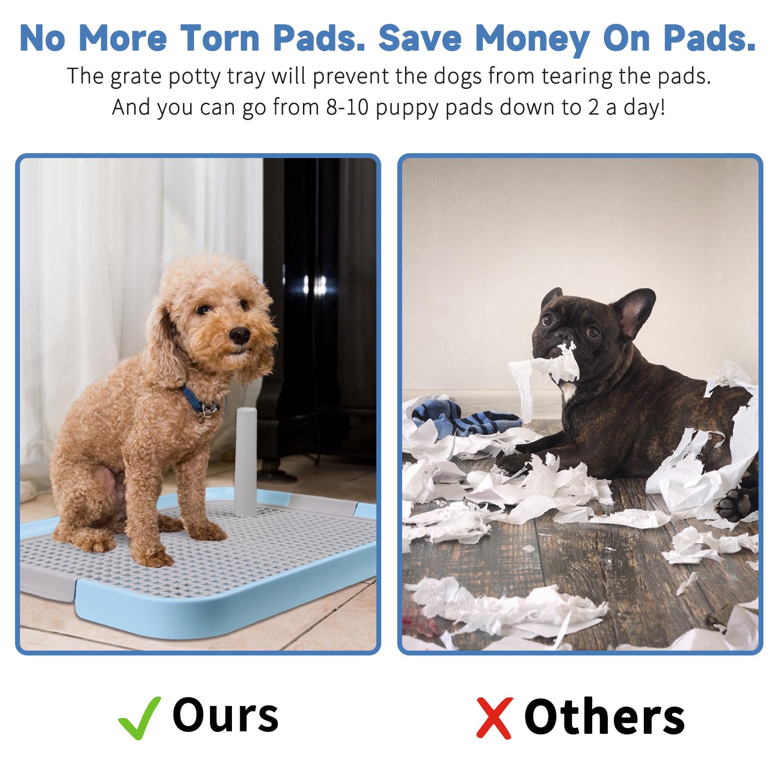CUHIOY dog potty tray mesh grate closeup highlights easy cleanup and odor control.