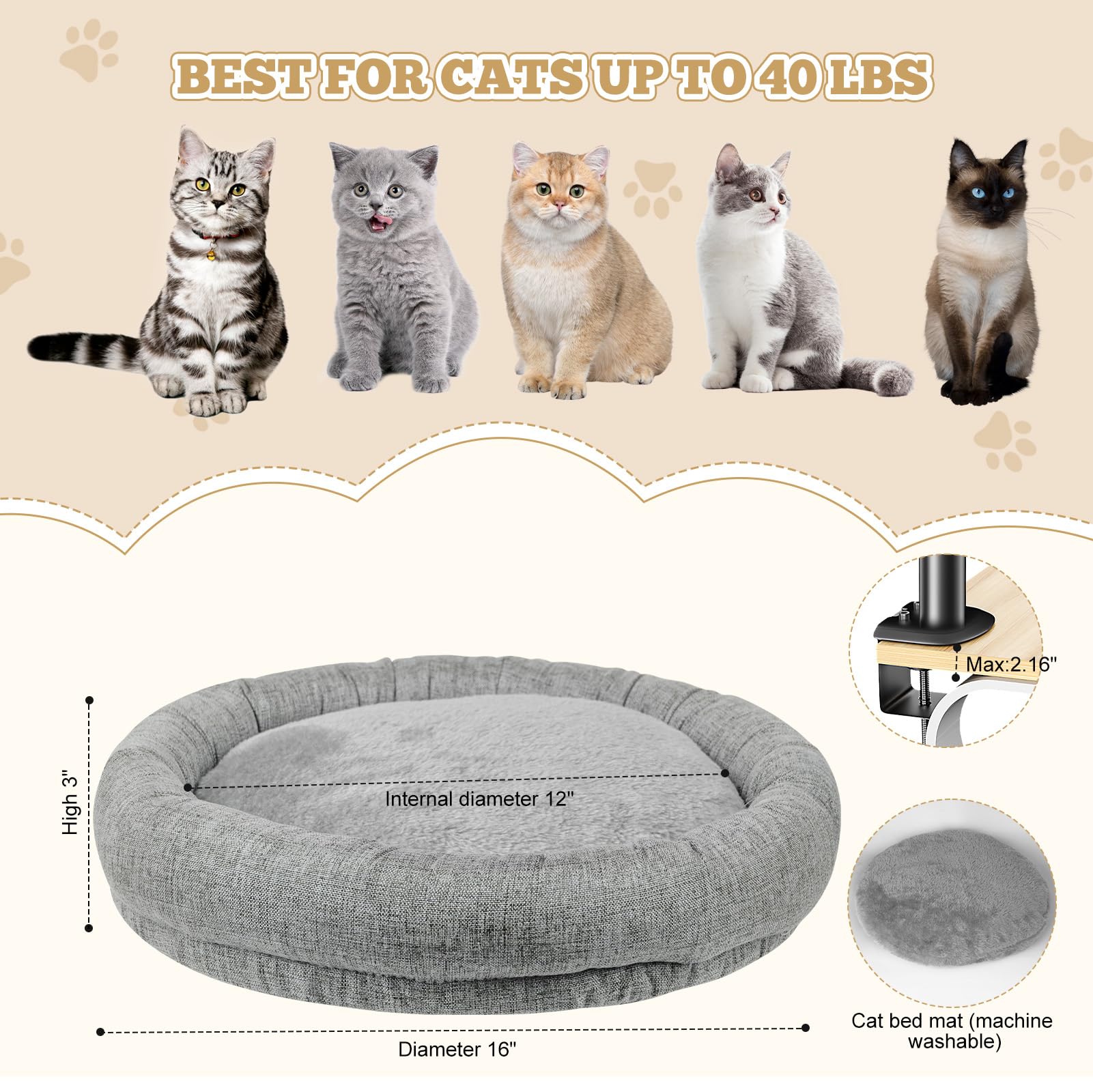 Cuipingoo Cat Desk Bed demonstrates 360-degree access for your curious cat.