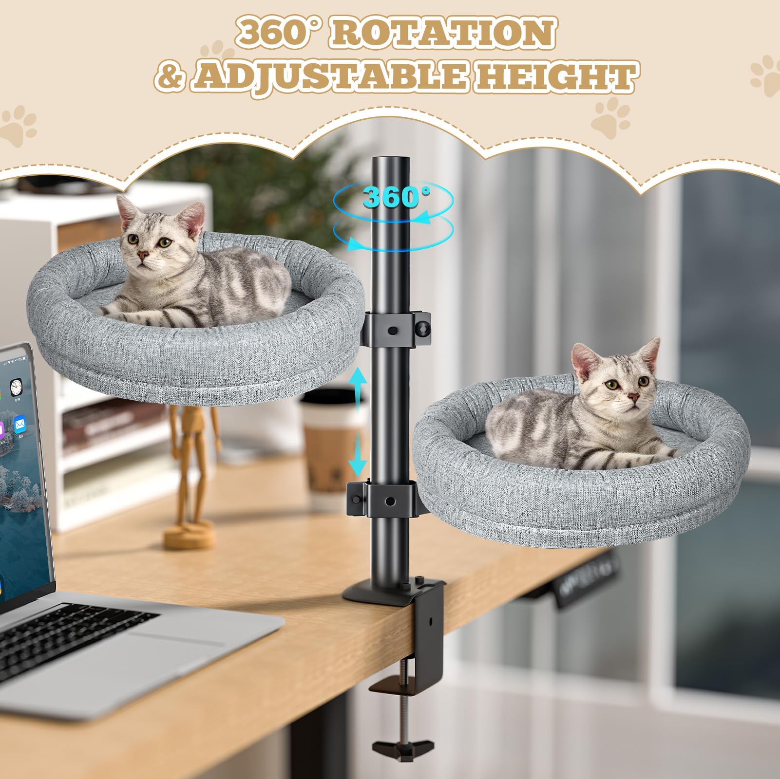 Cuipingoo Cat Desk Bed with adjustable height to fit your desk setup.