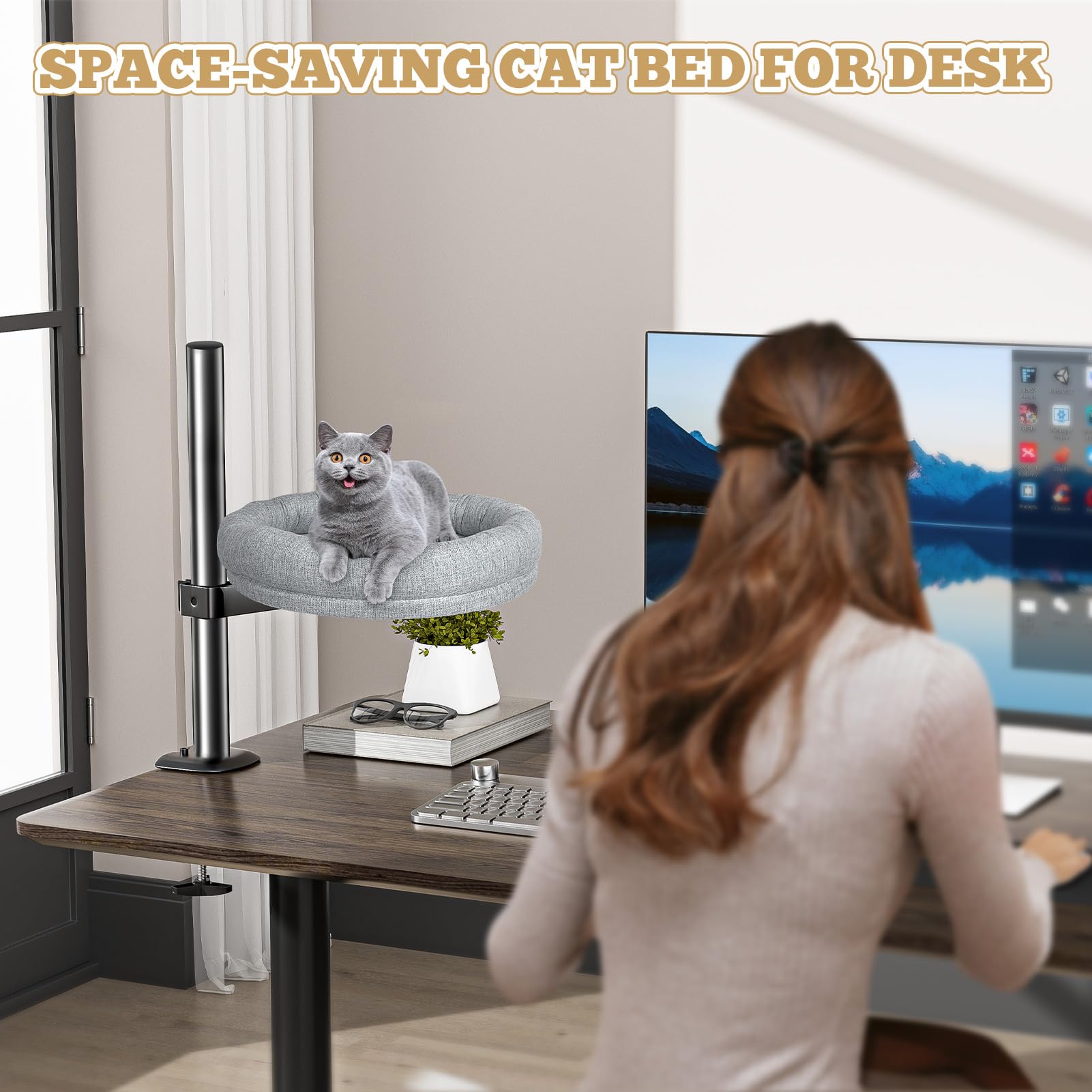 Cuipingoo Cat Desk Bed sturdy metal frame supports up to 40 pounds.