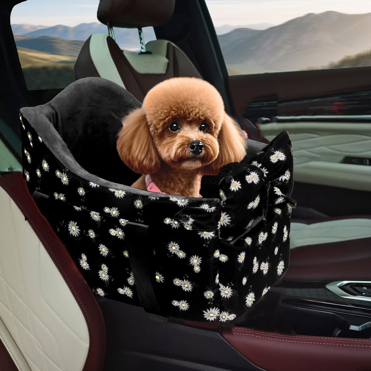 Cullaby Center Console Dog Car Seat offers a secure compact fit beside the car console.