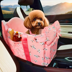 Cullaby Console Dog Seat Pink Daisy front view for secure travel with small dogs.