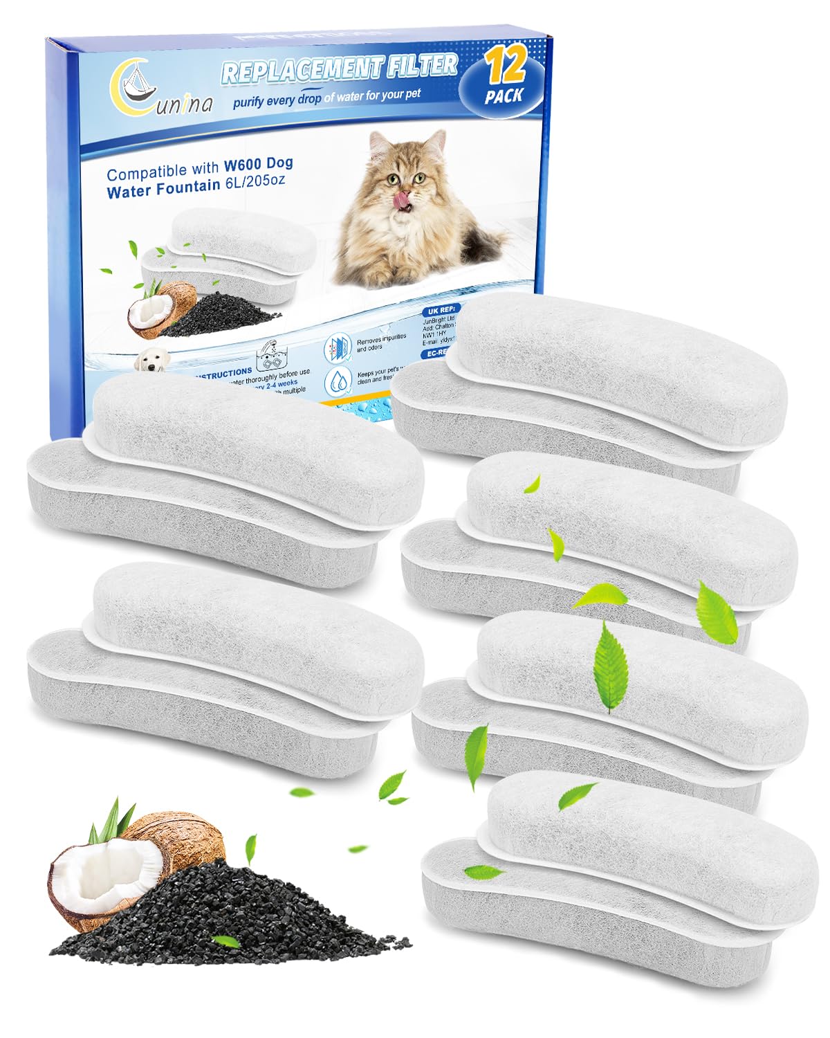 Cunina 12-pack dog fountain filters ready for W600 compatibility and use